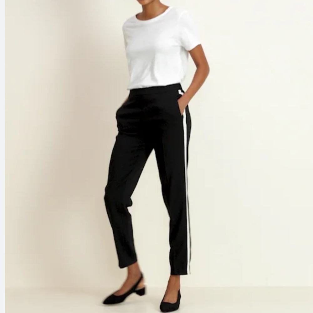 Old Navy Pants Size 6 Black Knit Ankle Fit Black Jack White Side Stripe Pockets